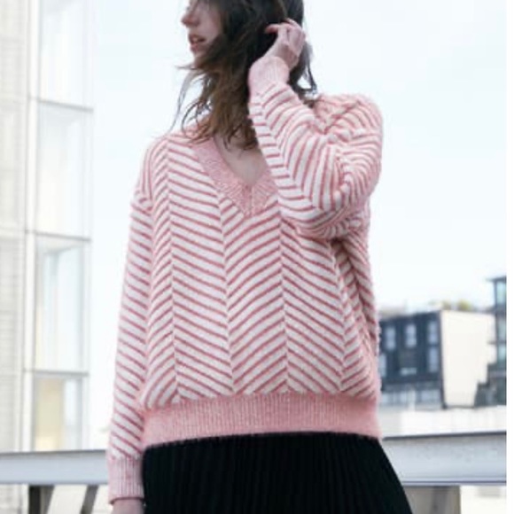 FRNCH Diagonal Stripe Chenille V-Neck Sweater M/L - Picture 6 of 7